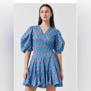 RHODE | $410 R Floral Blue Wrap Dress